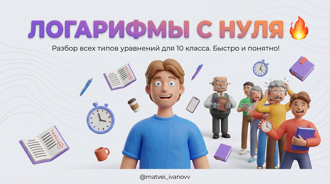 Логарифмические уравнения: разбор всех типов для 10 класса с нуля